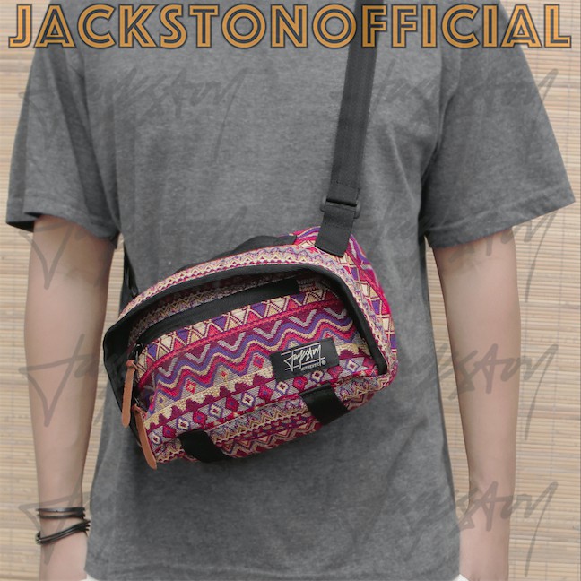 TANYA STOCK DAHULU .JuulOyatsu. Tas WaistBag Jackston Pria SlingBag Batik Rajut Ethnic WaistPack
