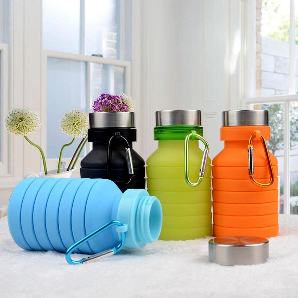 Botol Minum Lipat Spiral 550ml Traveling Sport Sekolah Olahraga Gym Botol Silikon Bisa Dilipat Dan Digantung FOLDABLE Water Bottle Silicone