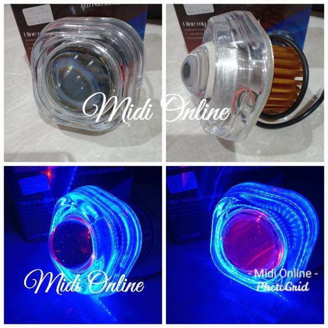 Projie Transparan Kaca Kotak - Lampu Projie Led - Lampu Depan Motor