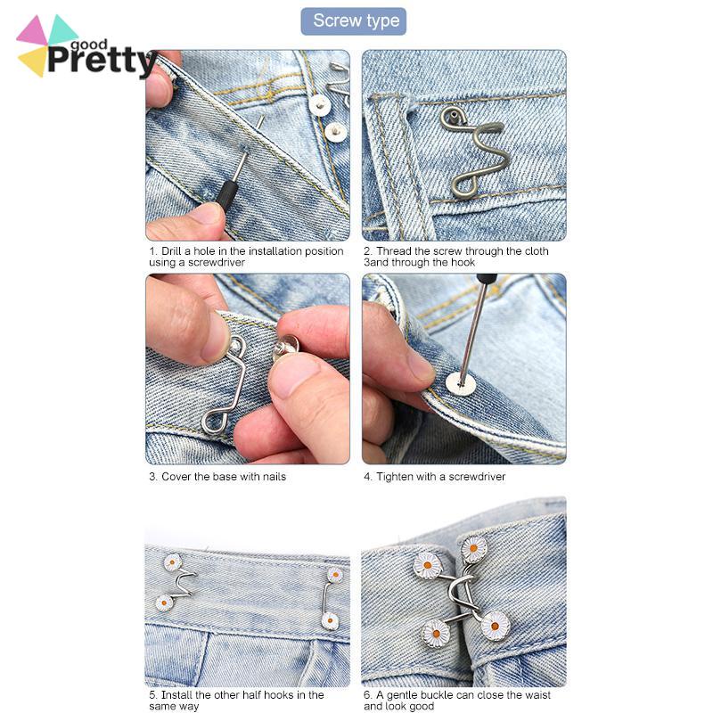 Kuku Gratis Pinggang Dilepas Penutup Tombol Jeans Penyesuaian Tombol Logam - PD