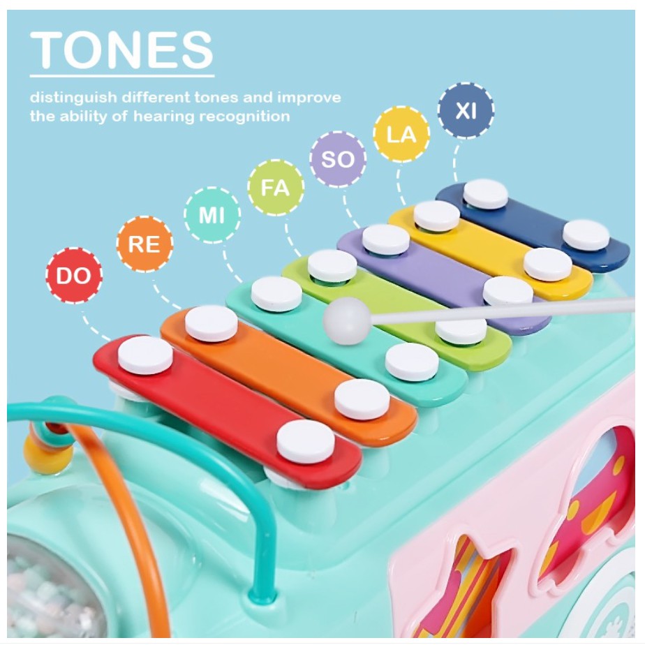 BIG SIZE PREMIUM Mainan Edukasi Motorik Happy Bus dengan Puzzle 3 in 1 dan 7 Tangga Nada Xylophone BS