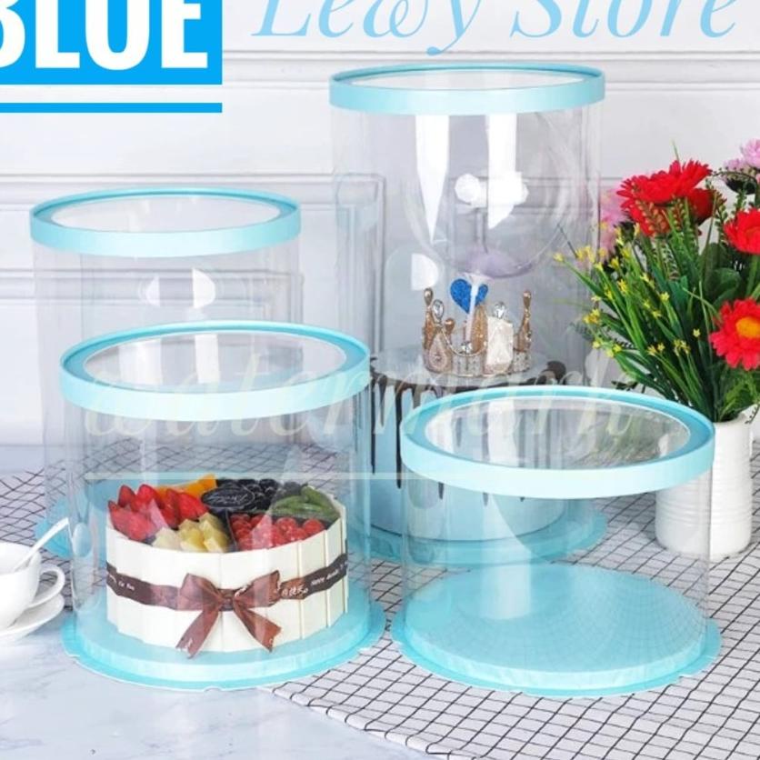 

☝ Cake Box Bulat Dus Kue Kotak Kue Transparant Mika PET 22x22 cm ✬