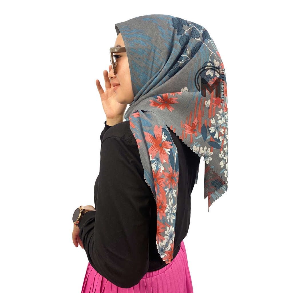 Hijab Voal Motif Bunga II Mecca Hijab Voal Segi Empat Motip Bunga Lasercut Printing Premium II Kerudung Segi Empat Motif