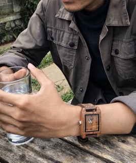  Jam  tangan kayu  cowok analog Owa Kanjuruhan fullset 