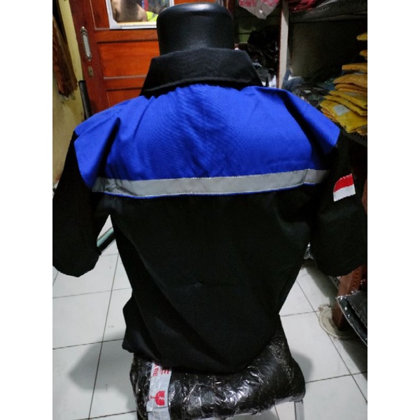 LENGAN PENDEK SERAGAM BAJU SAFETY HITAM BIRU RESLETING