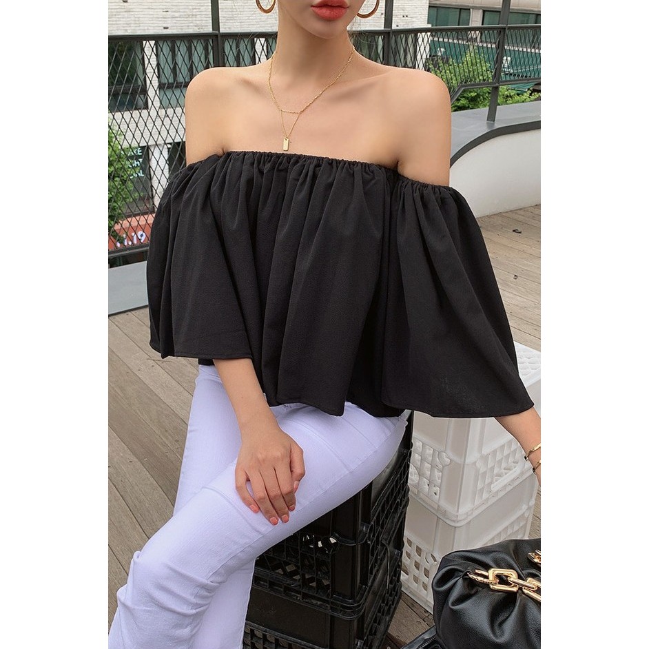 Korea Sabrina Blouse Baju Crop Wanita 931 Size XS XL Korea Sabrina Blouse Baju Crop Wanita 931 Size XS XL
