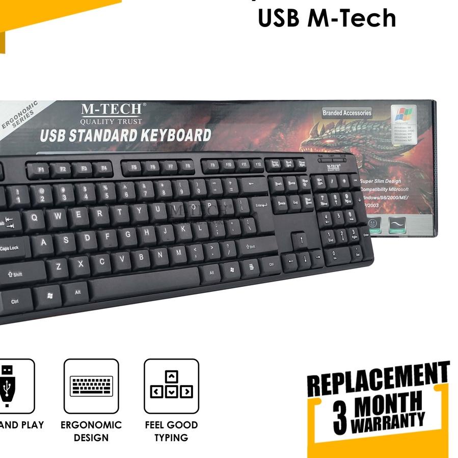 ❀ Keyboard USB Standar M-Tech Original for PC Laptop Android - Hitam ✰