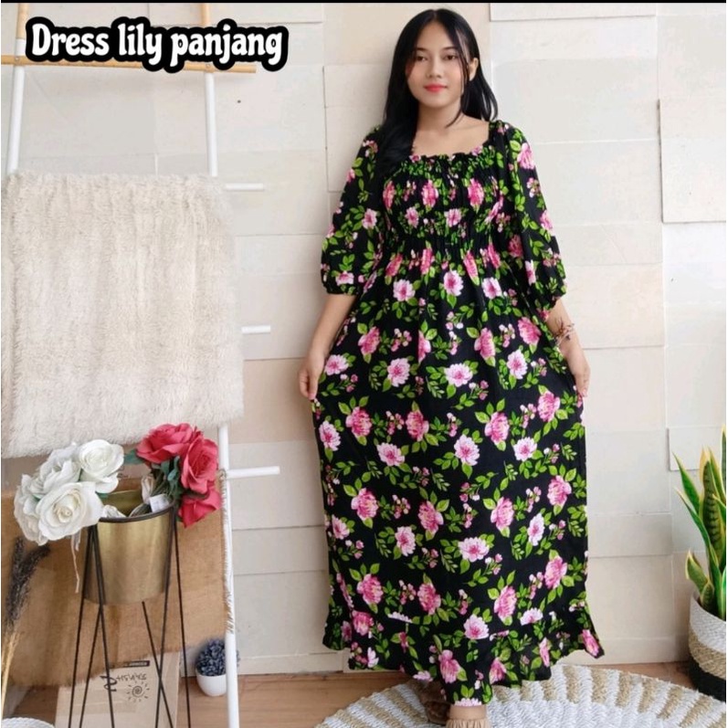 (COD) MEDAN B11 DRESS LILY PANJANG SEMATA KAKI - DASTER LILY JUMBO KERUT DADA -GAMIS BAJU MUSLIM DAS