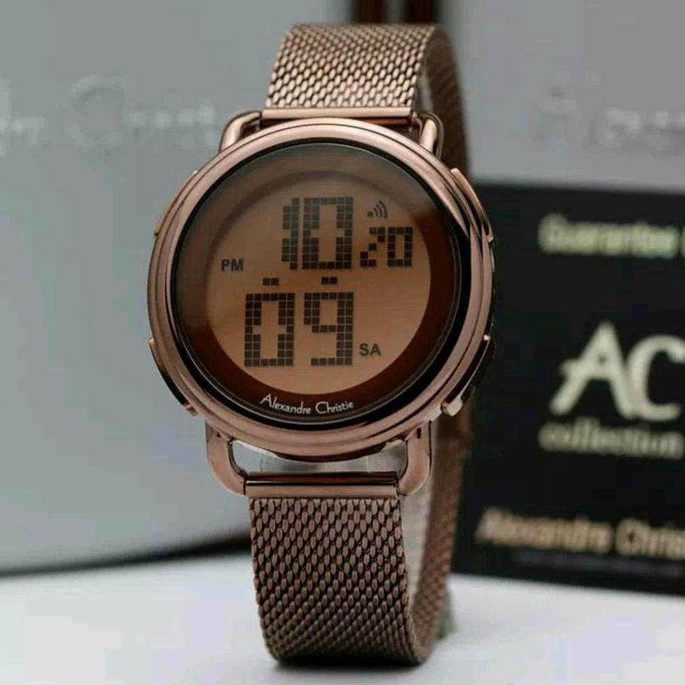 TERLARIS JAM TANGAN WANITA ALEXANDRE CHRISTIE AC 9227 CEWEK DIGITAL BROWN RANTAI PASIR - ALEXANDER