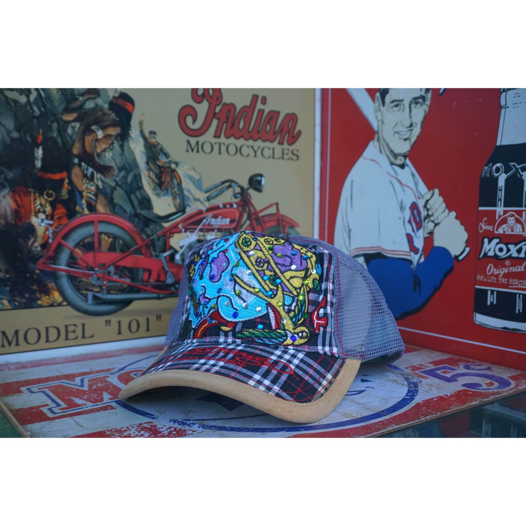 Trucker Hat Topi Ed Hardy Unisex One Size Black Blue Grey