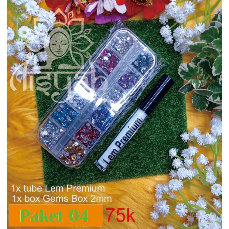 

henna aisyah - paket 04 gems box ukuran 4mm + lem premium