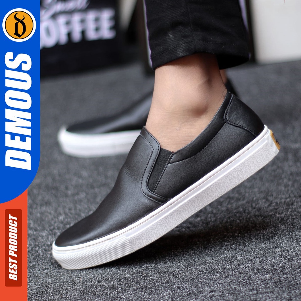 DEMOUS Drakke - Sepatu Slip On Pria Casual Kulit Asli