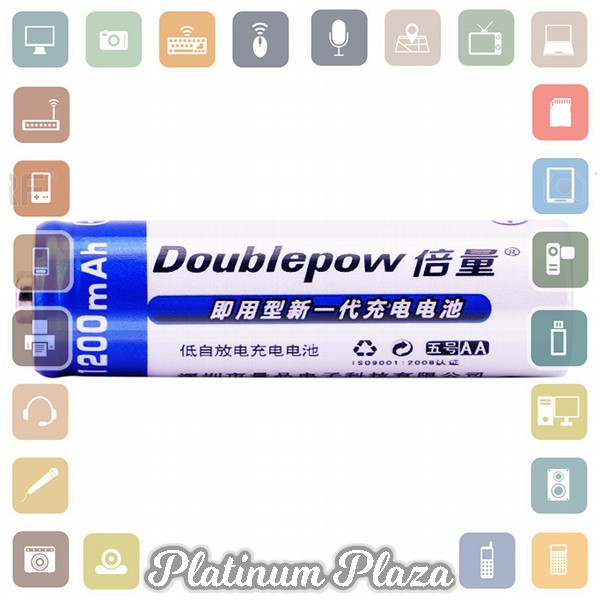 DOUBLEPOW Batu Baterai Alkaline AA Rechargeable 1200mAh 2 PCS`1EJZUZ-