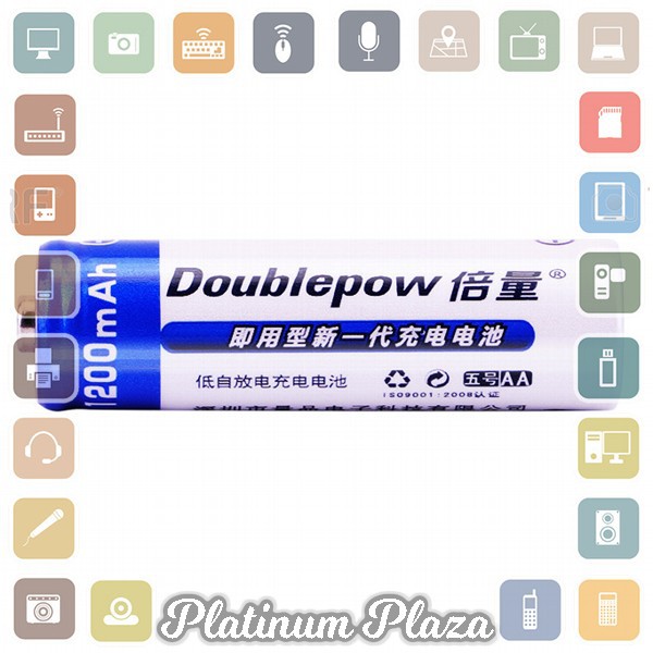 DOUBLEPOW Batu Baterai Alkaline AA Rechargeable 1200mAh 2 PCS`1EJZUZ-