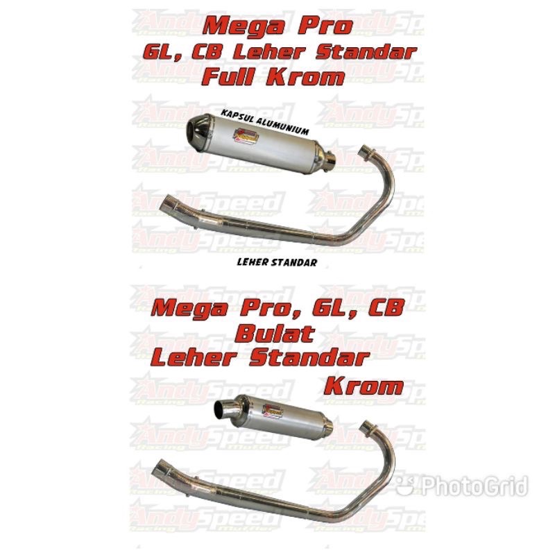 Knalpot MEGAPRO GL CB LEHER STANDAR dan J KROM SILINCER KAPSUL dan BULAT  merk andy speed