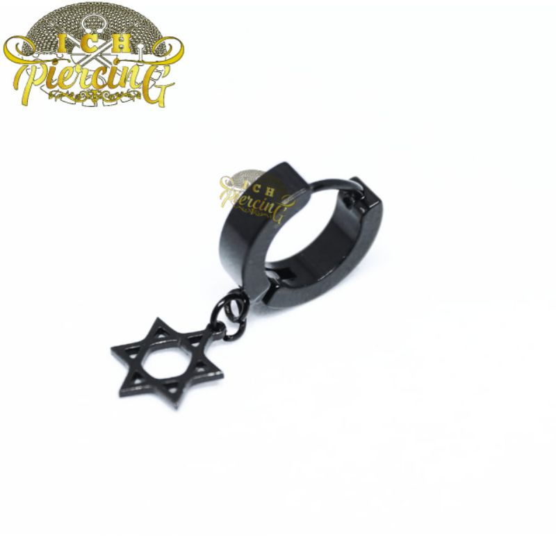 Anting Tindik dan Jepit Model bintang hexagram Black / Anting Gantung hitam / Anting Titanium / Anting Pria Wanita / Anting Anti Karat