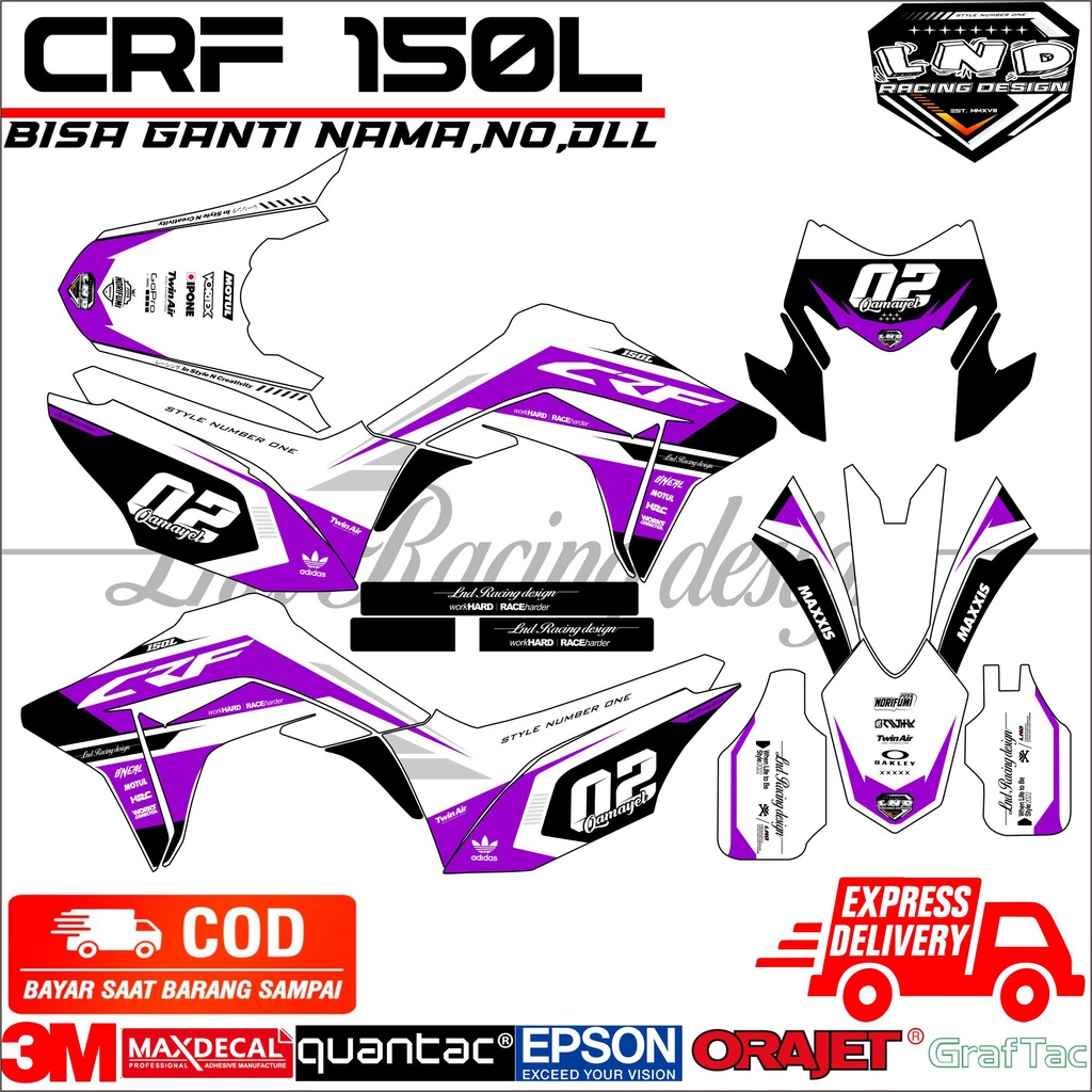 DECAL CRF 150L PUTIH UNGU