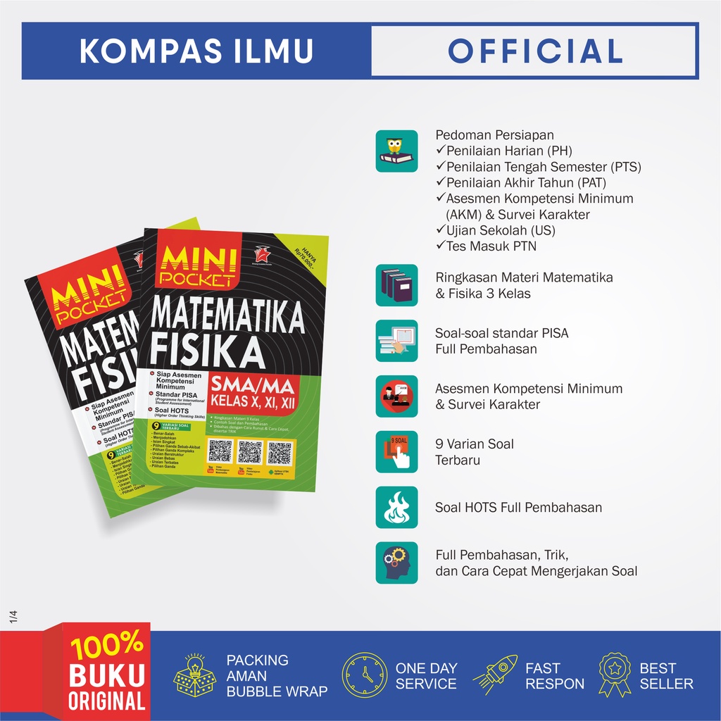 Kompas Ilmu Buku Mini Pocket Rumus Matematika Fisika SMA/MA KELAS 10, 11, 12