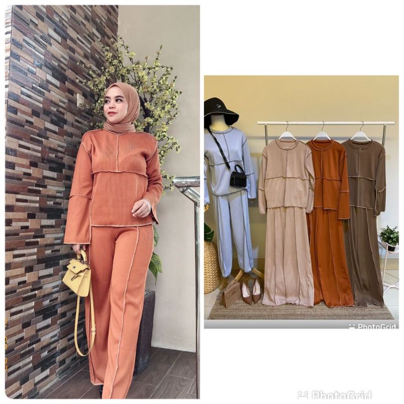 SETCEL TERBALIK by KALOLA, One Set Wanita, setelan celana, setcel jahitan terbalik yang lagi terndy 