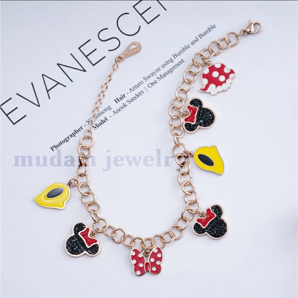 Gelang Rantai Titanium Model Cartoon Minnie dan Mickey Polos