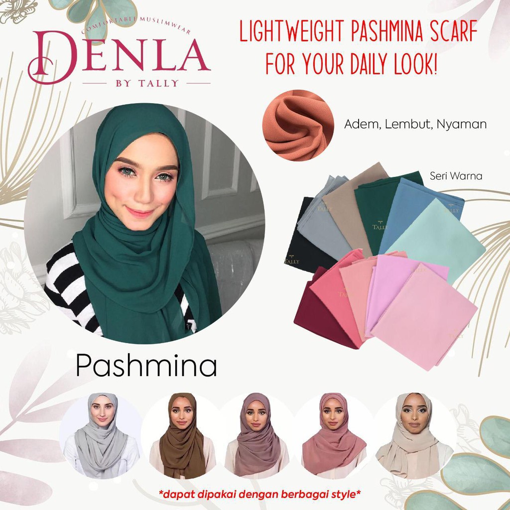 DENLA PASHMINA HIJAB  I BAHAN CERUTY (TIDAK PANAS) | JILBAB BASIC