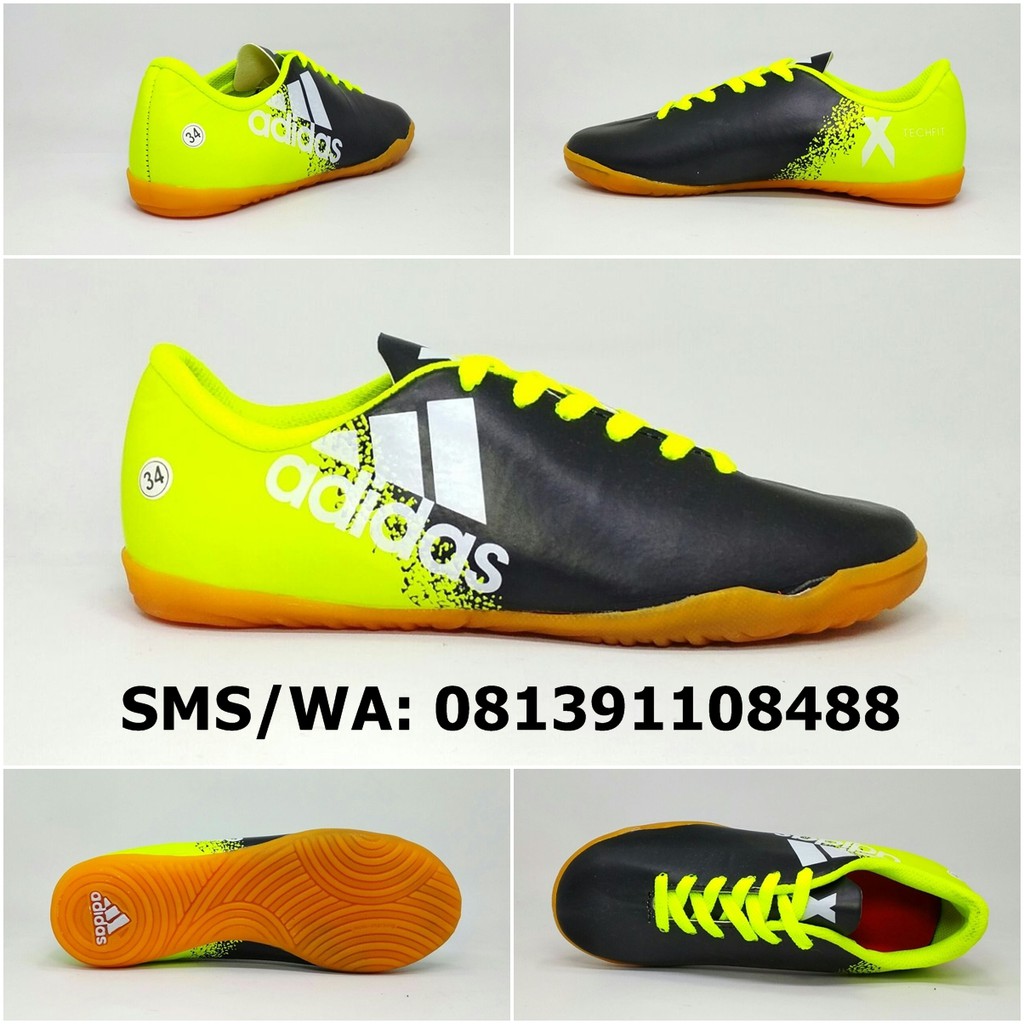 Sepatu Futsal Anak Adidas X Techfit Hitam Hijau Stabilo Putih Terbaru 2018