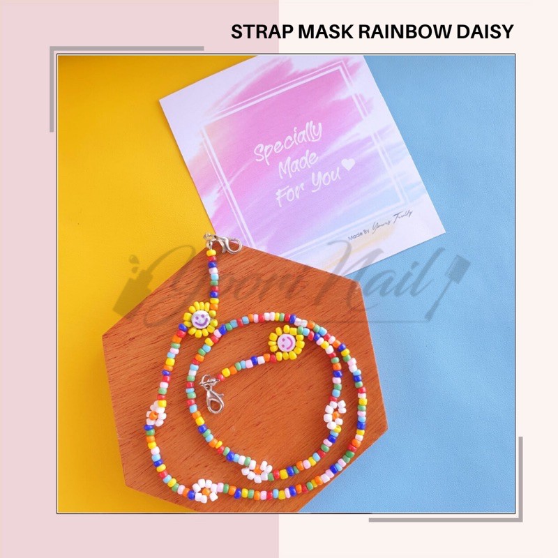 strap masker rainbow bunga daisy kalung tali masker bunga handmade daisy flower warna warni