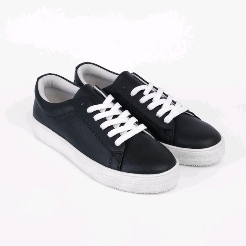 Zicoshoe Sepatu Sneakers Wanita Full All White Tali Casual Perempuan Olahraga Kanvas Cewe Printing-Black