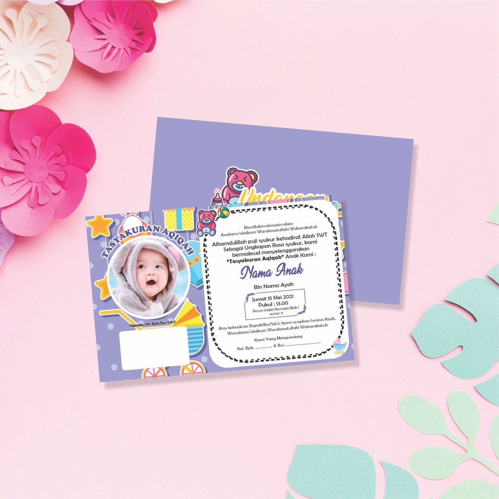 Jual Undangan Aqiqah / Tasyakuran / Ultah Custom Design Elegan | Shopee