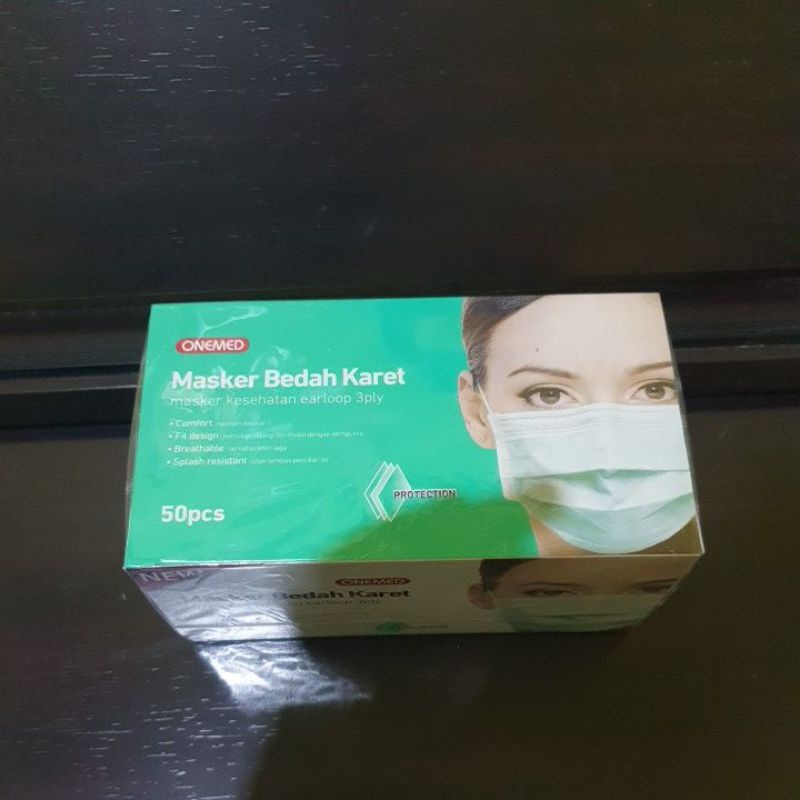 Onemed Masker Medis Hijau 3 Ply Segel Plastik isi 50 pcs ada Emboss Dijamin Original