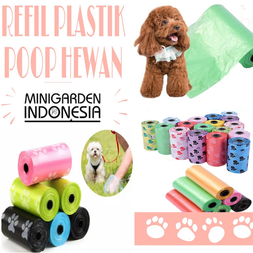 REFILL PLASTIK POOP HEWAN plastik tempat kotoran hewan anjing kucing 1 roll 15pcs DOG WASTE BAG