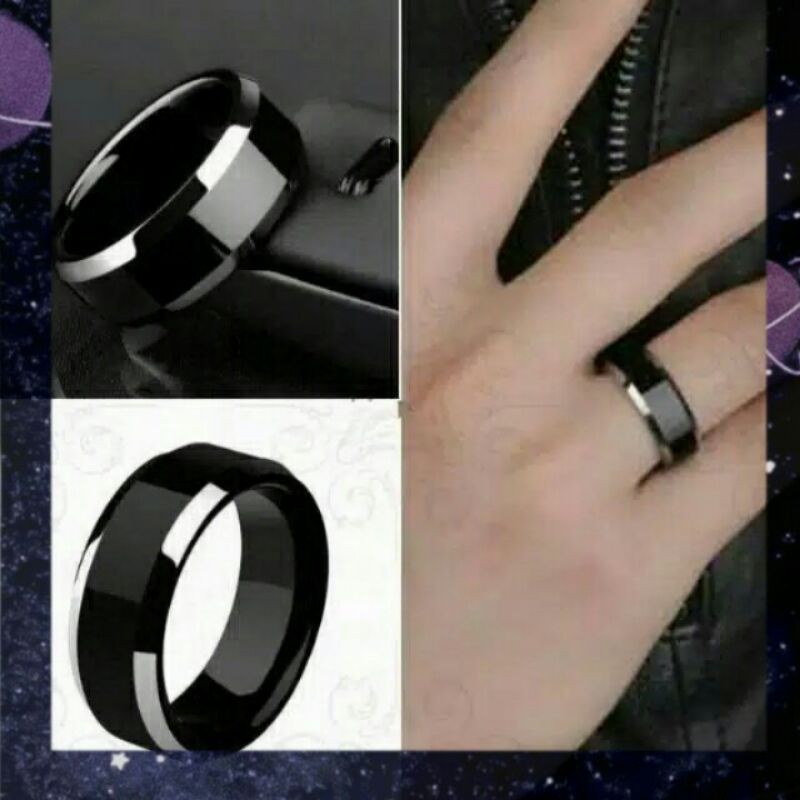 GY Cincin Titanium Hitam Black Anti Karat luntur Pria Dan wanita-Hitam