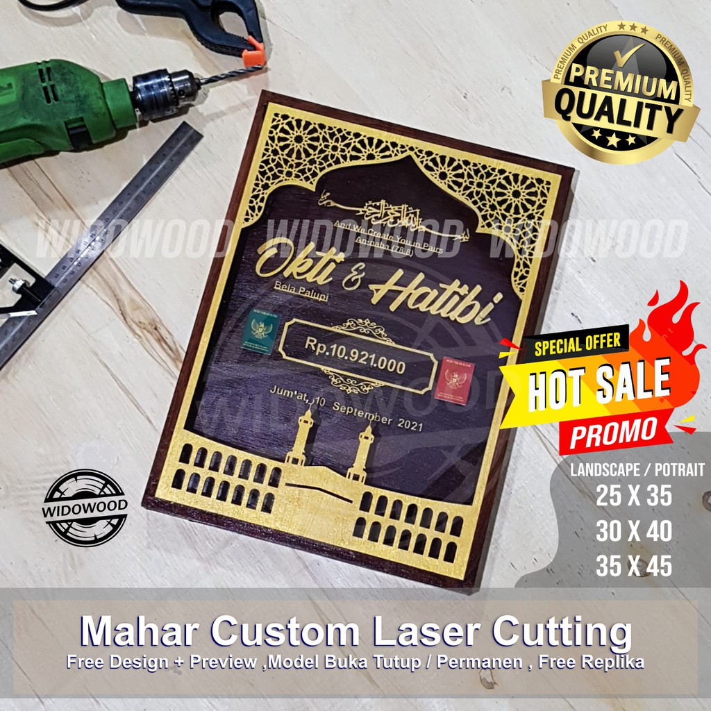 HOT PROMO Mahar Rustic Cutting Laser 30 x 40 Custom Design Free Design Paket Lengkap