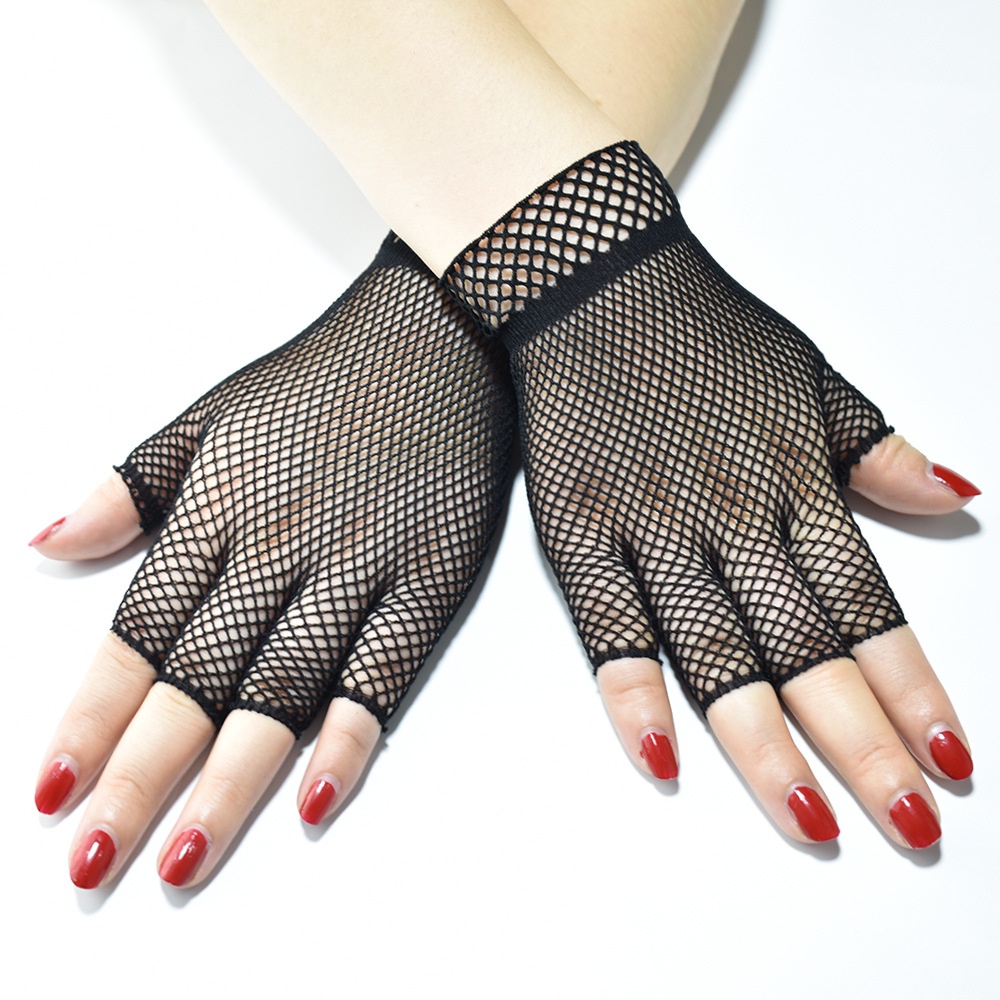 LTX-20 sarung tangan lengan pendek fishnet net gloves harajuku hitam putih glove