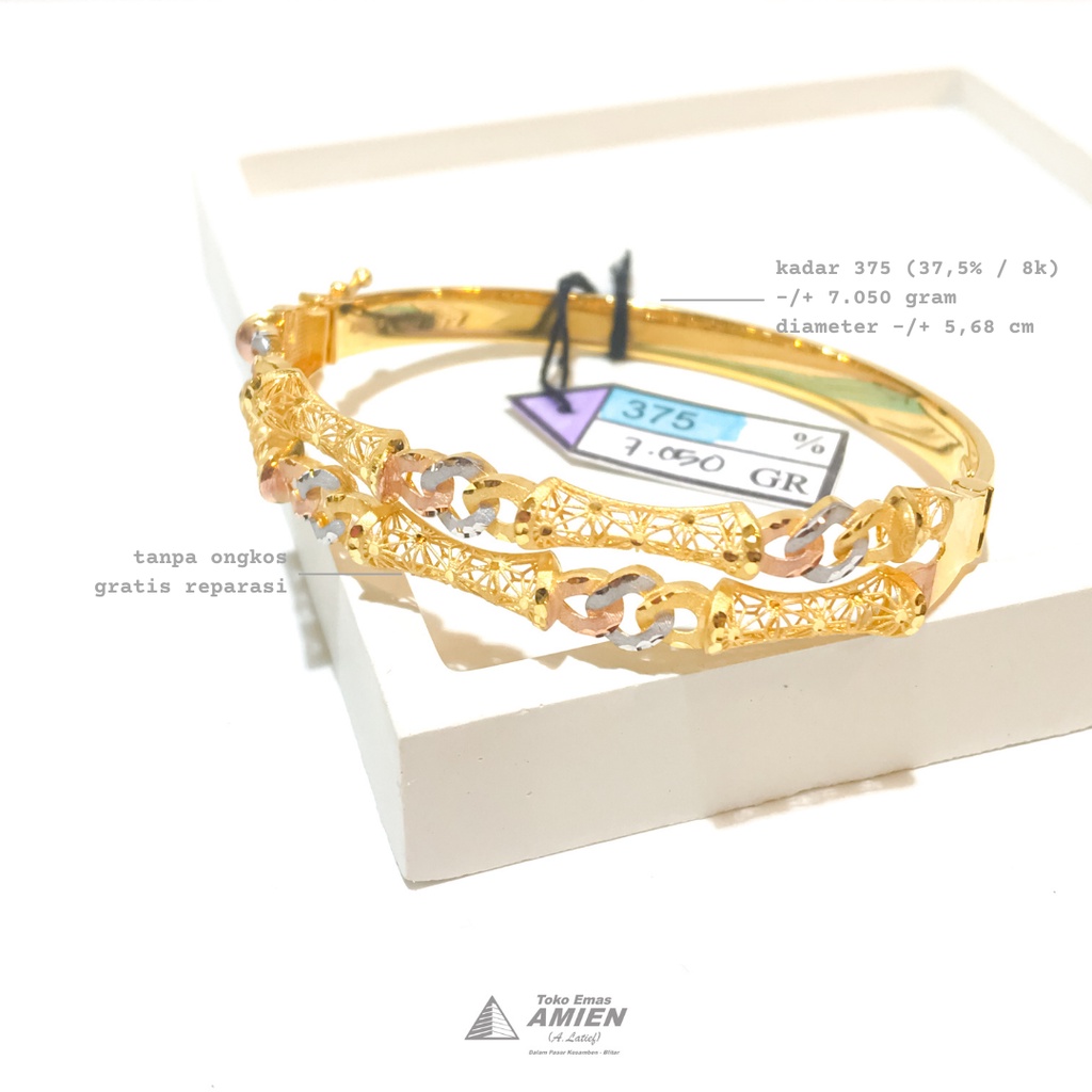 Toko Emas Amien Gelang Emas Asli UBS Kadar 375 (37,5% / 8K) 7.040 Gram - Bangle Bangkok Edelweiss