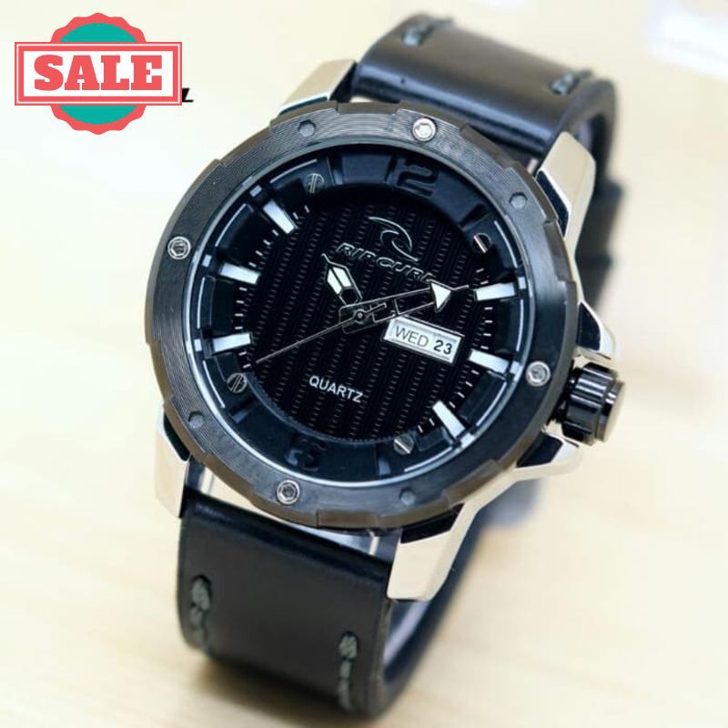 Promo JAM TANGAN PRIA RIPCURL KULIT BLACK ROSEGOLD COVER BLACK