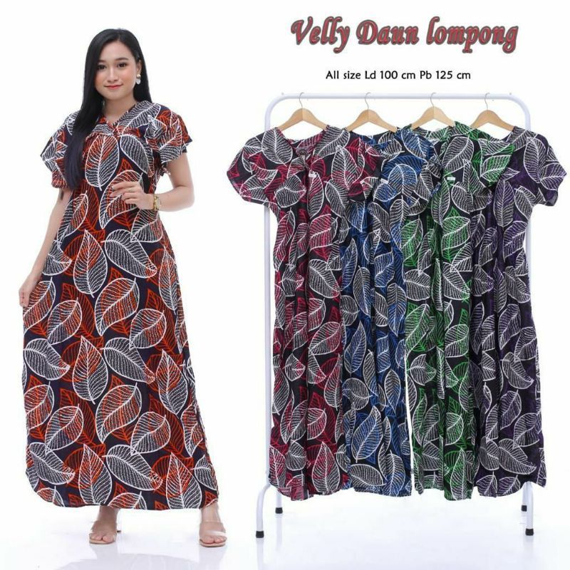 gaun velly daun lompong " longdres lengan pendek " daster murah