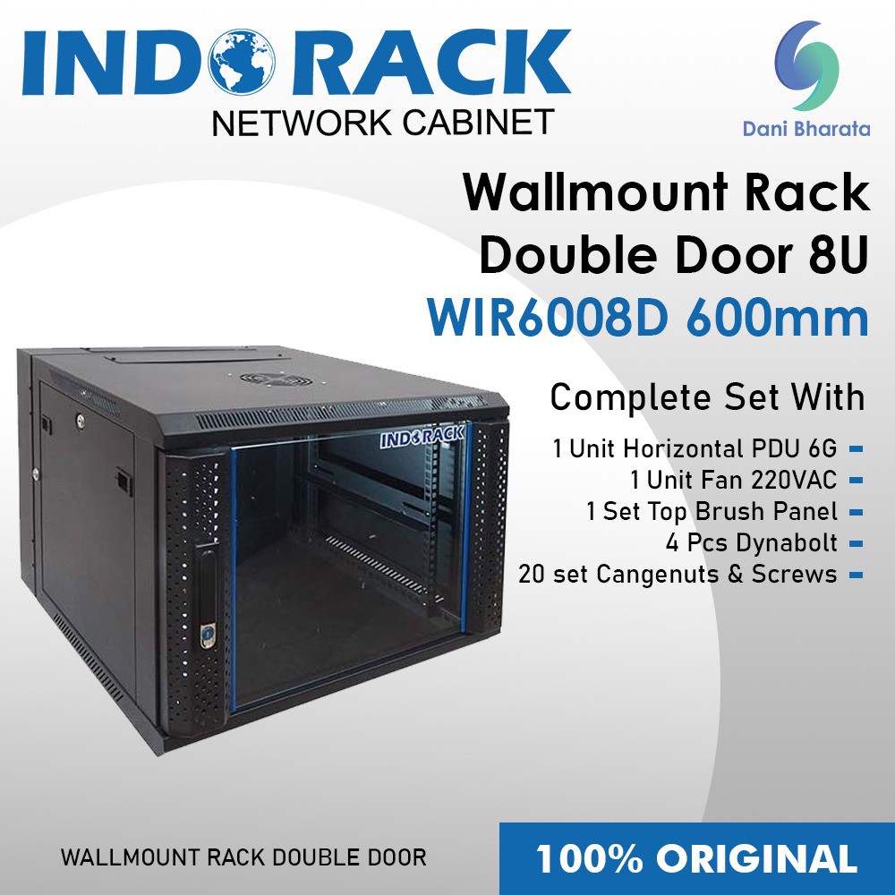 Indorack Rack Server WIR6008D Wallmount Rack Double Door 8U 600mm