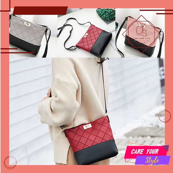 Tas Selempang Wanita Kekinian Bahu Sling Bag Import Korean Style Bahan Kulit Fashion Cewek T84
