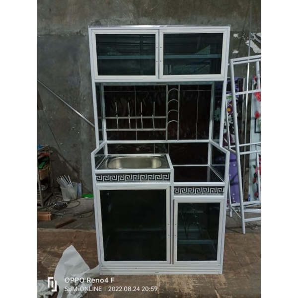 Sbmsemarang - RAK PIRING WASTAFEL  PINTU 4 MINI/ RAK PIRING KACA ( HANYA SEMARANG)