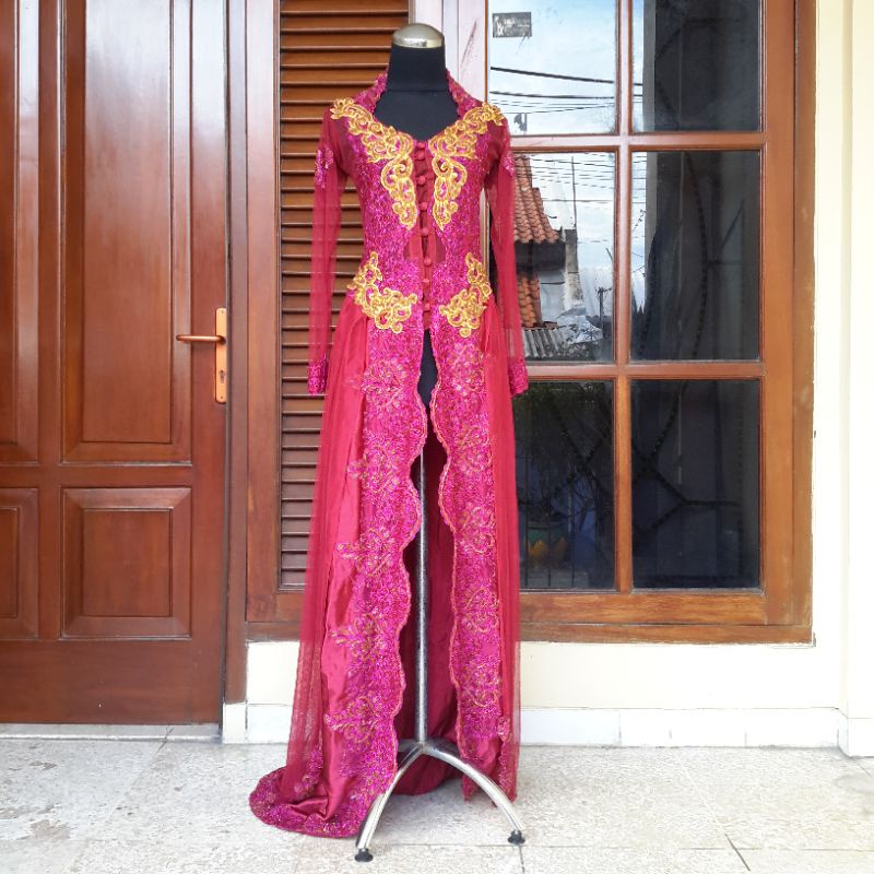 OBRAL Kebaya Pengantin ekor satin ungu, tosca, marun