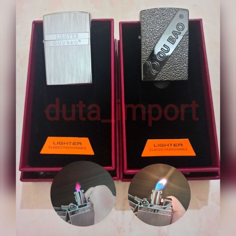 OU BAO lighter/Korek api gas Unik 2 Model api dalam 1 korek gas refill Original Import