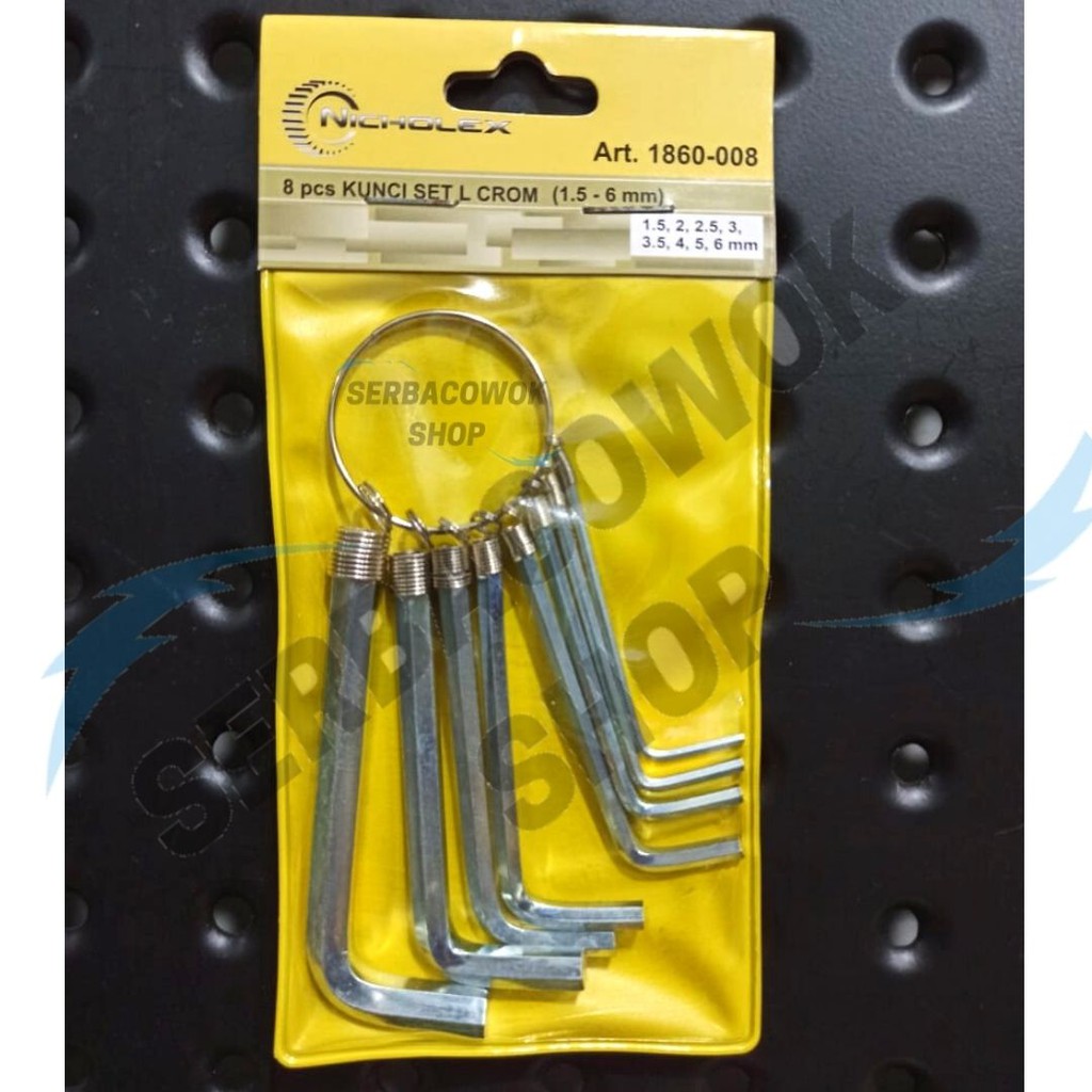 Kunci L Set 8 Pcs Hex Key Wrench Chrome 1.5 mm - 6 mm Kantong Kuning Termurah Berkualitas