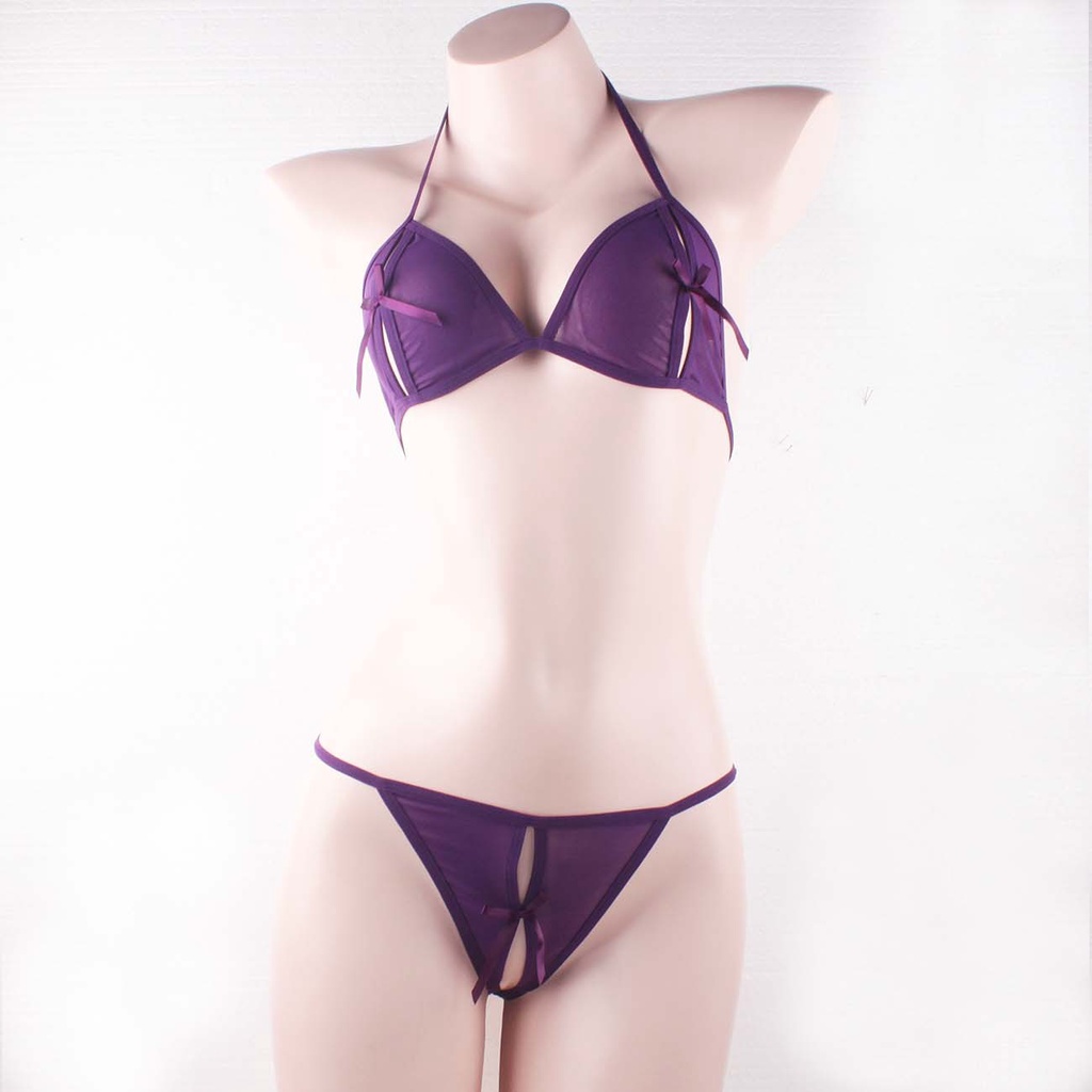Lingerie Babydoll Open Crotch G String dan Bra Mini Bikini Sexy Transparan Pakaian dalam 3B057