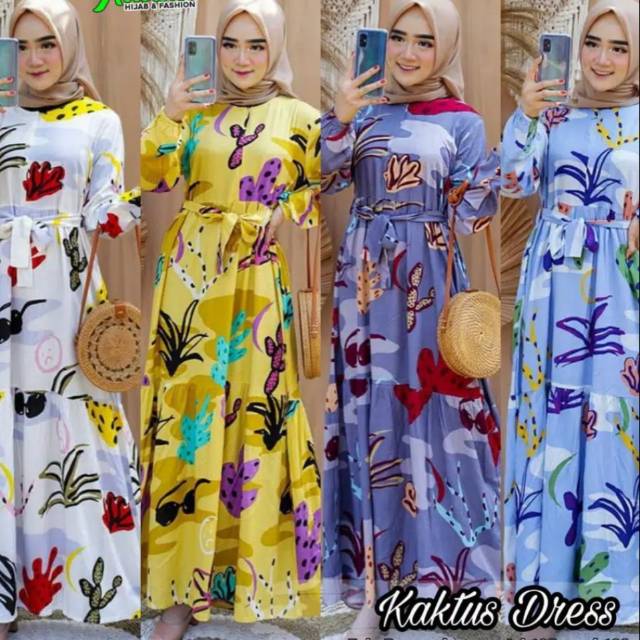 Gamis Motif Kaktus Bahan Rayon Premium