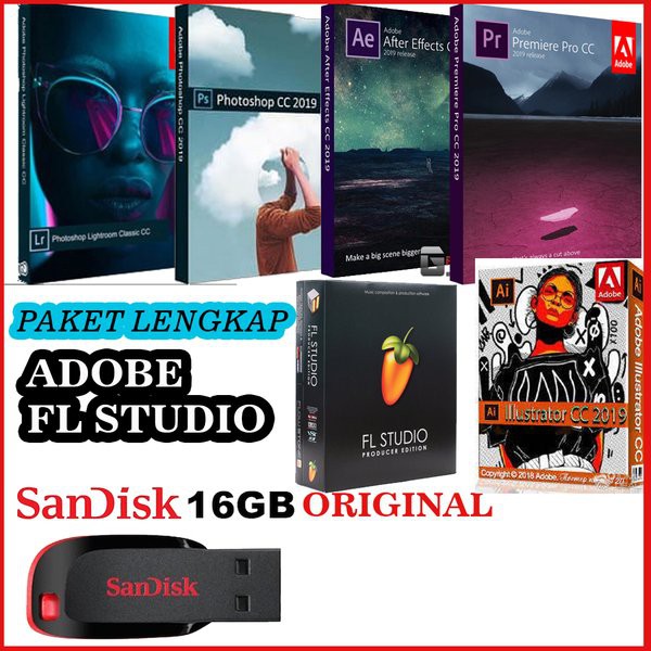 flashdisk sandisk 16gb original bonus adobe cc 2019 - adobe ilustrator - adobe after efect adobe