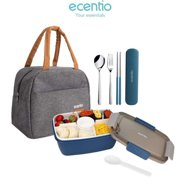 ecentio tempat makan set 2L lunch box anti tumpah 2 susun kotak bekal makan besar  sendok dengan sau