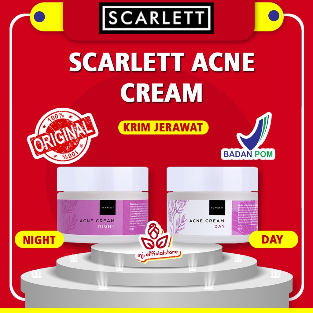 SCARLETT Skarlet Sekarlet Whitening  Acne Cream Day And Crem Night Krim Siang Malam Paket Ori