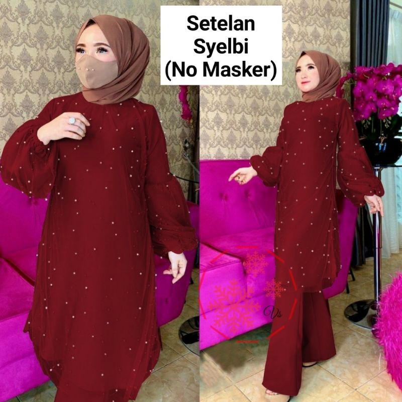 SET CELANA SYELBI MUTIARA, MOSCREPE TILE, GAMIS HIJAB MUSLIM, SETELAN, 3 UKURAN