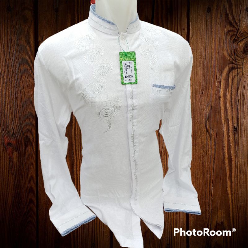 BAJU KOKO AL MIA MT PREMIUM POLOS-Putih manset/kancing